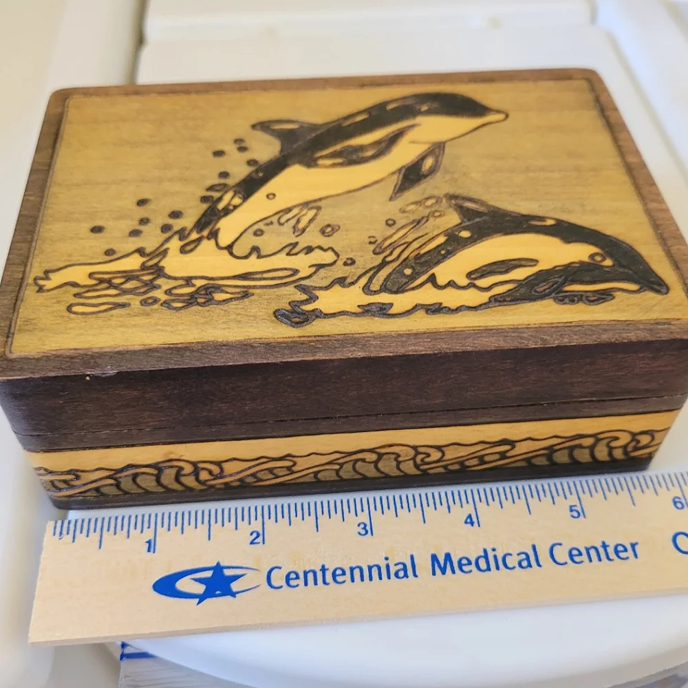 Wood box Dolphin Carving - made in Poland